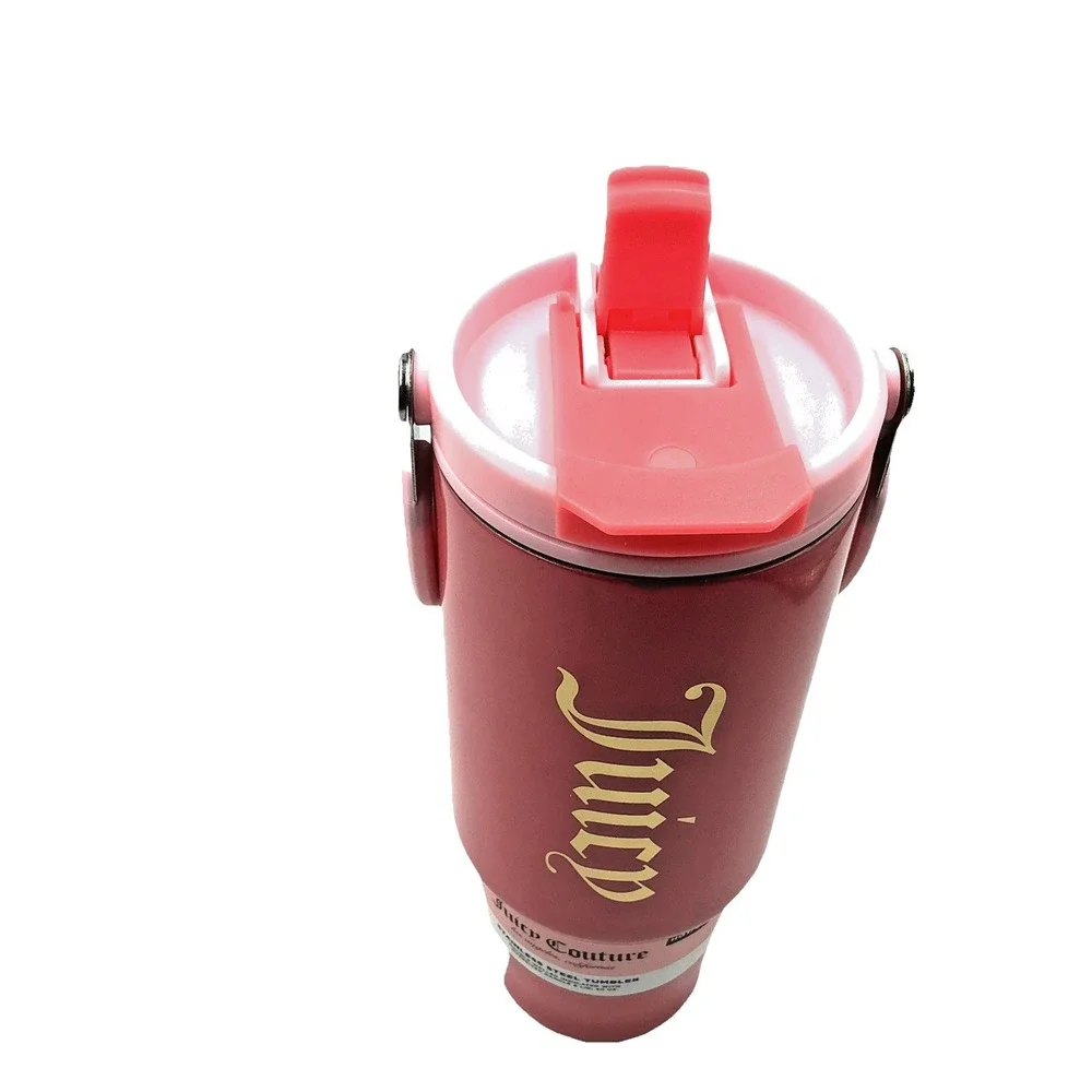 Juicy Couture Pink Insulated 40 Oz Tumbler Pop Up Straw Gothic Logo NWT